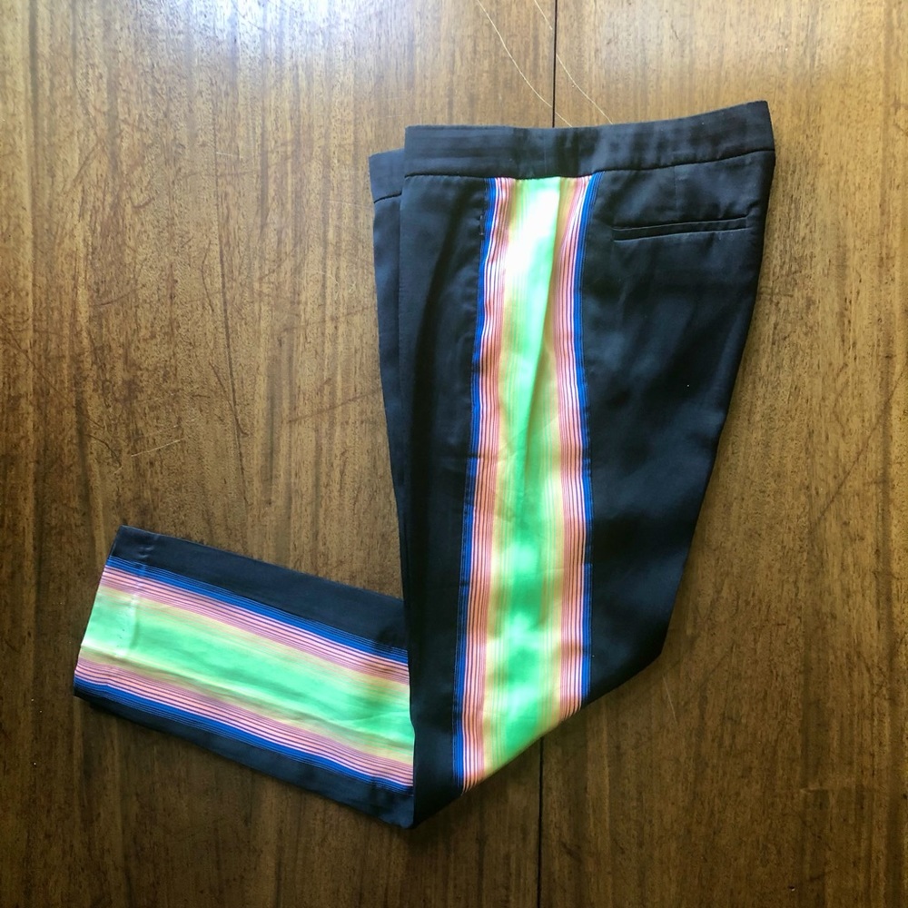 Sleek satiny JCrew slim vibrant racer stripe.